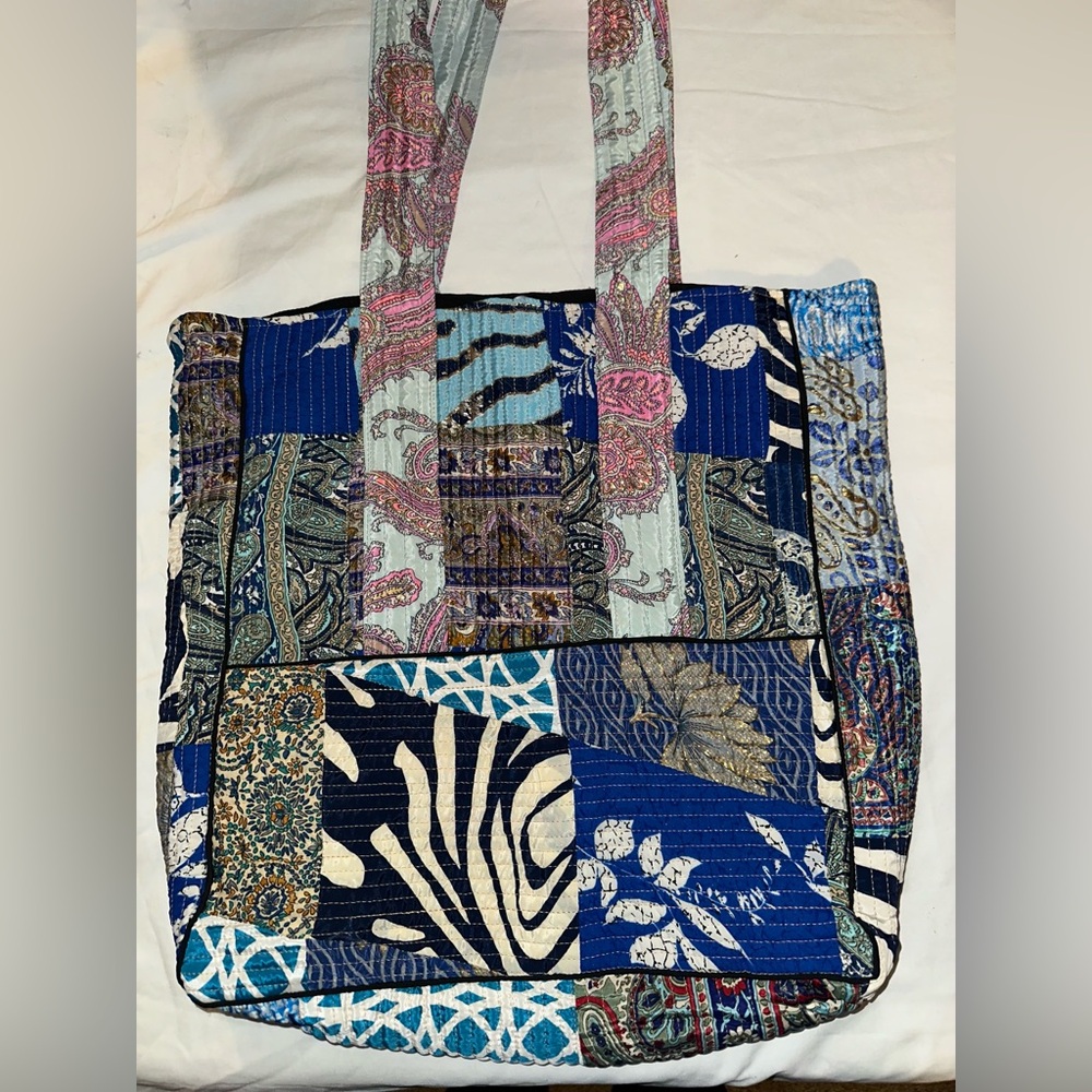 Patchwork Tote Bag - Blue and Multicolor